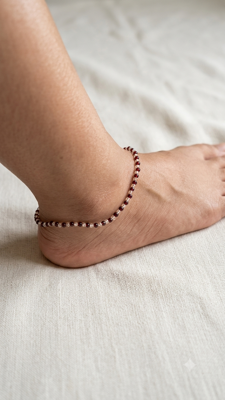 Garnet Glow Minimalist Beaded Anklet