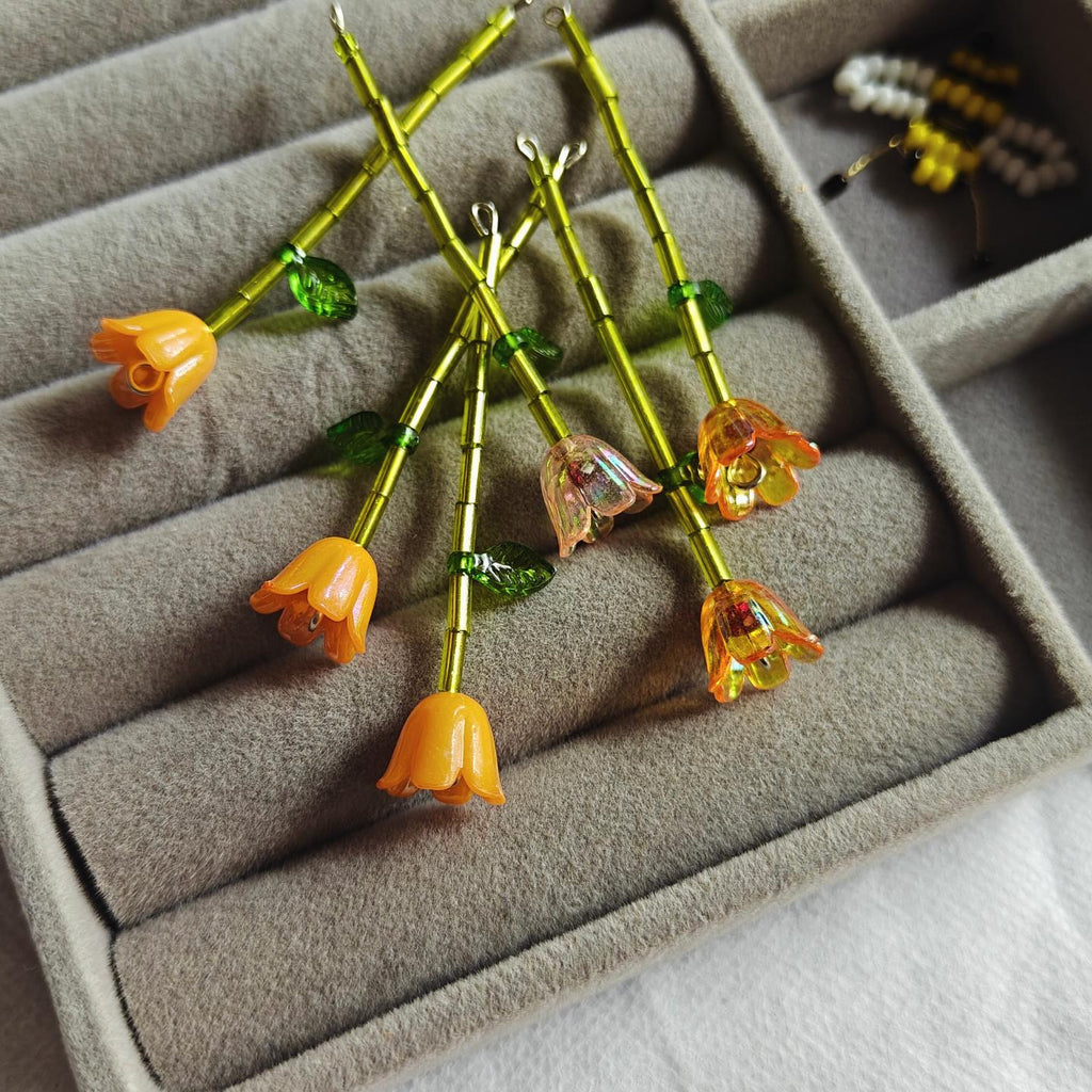 Handcrafted Glass Tulip Flower Charms – Botanical Beaded Floral Pendants for Jewelry Making, Planner Clips, & Bags available as a Set of 2 or Set of 5
