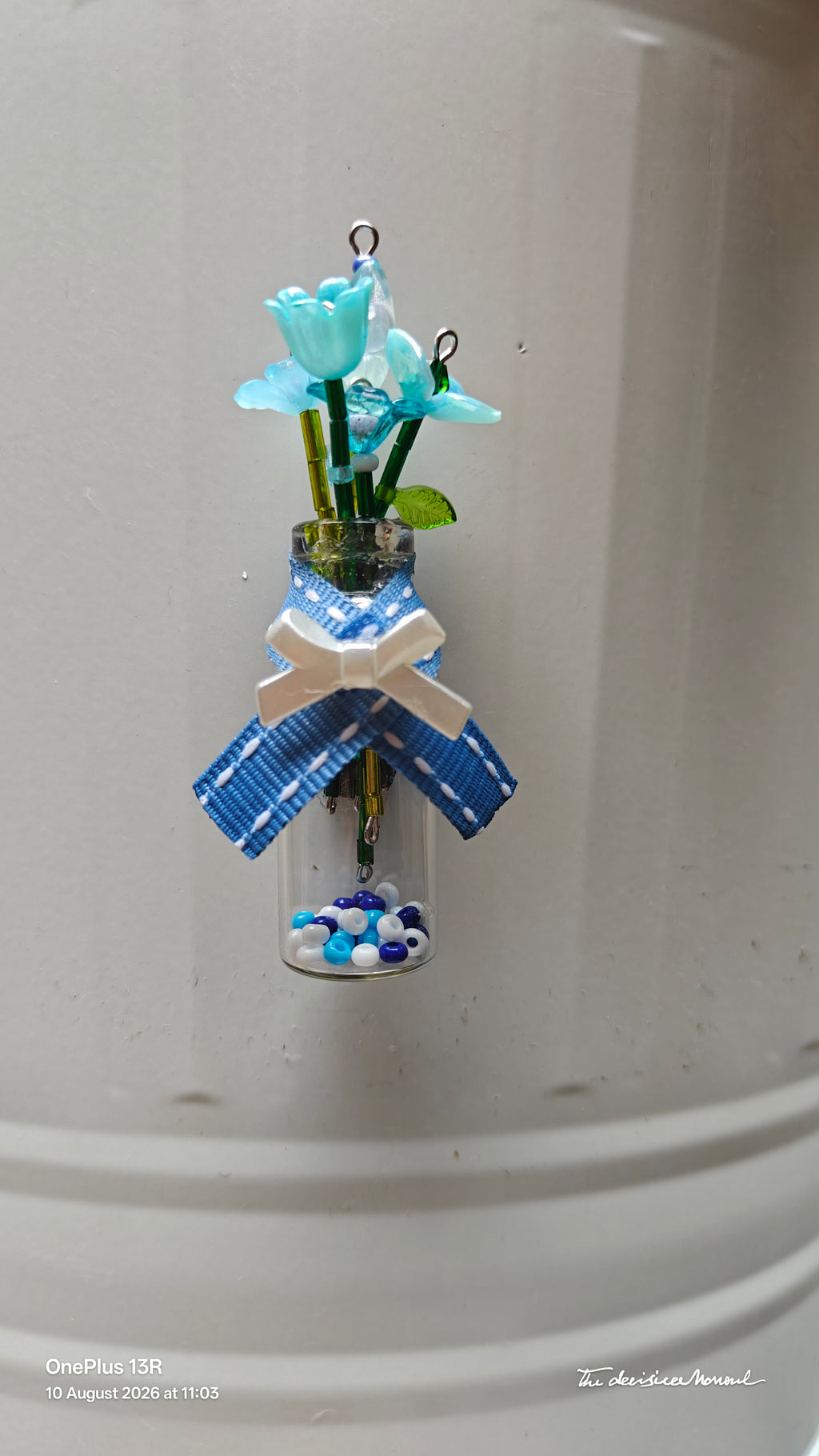 Handcrafted Bouquet in a Bottle Fridge Magnet – Blue Floral