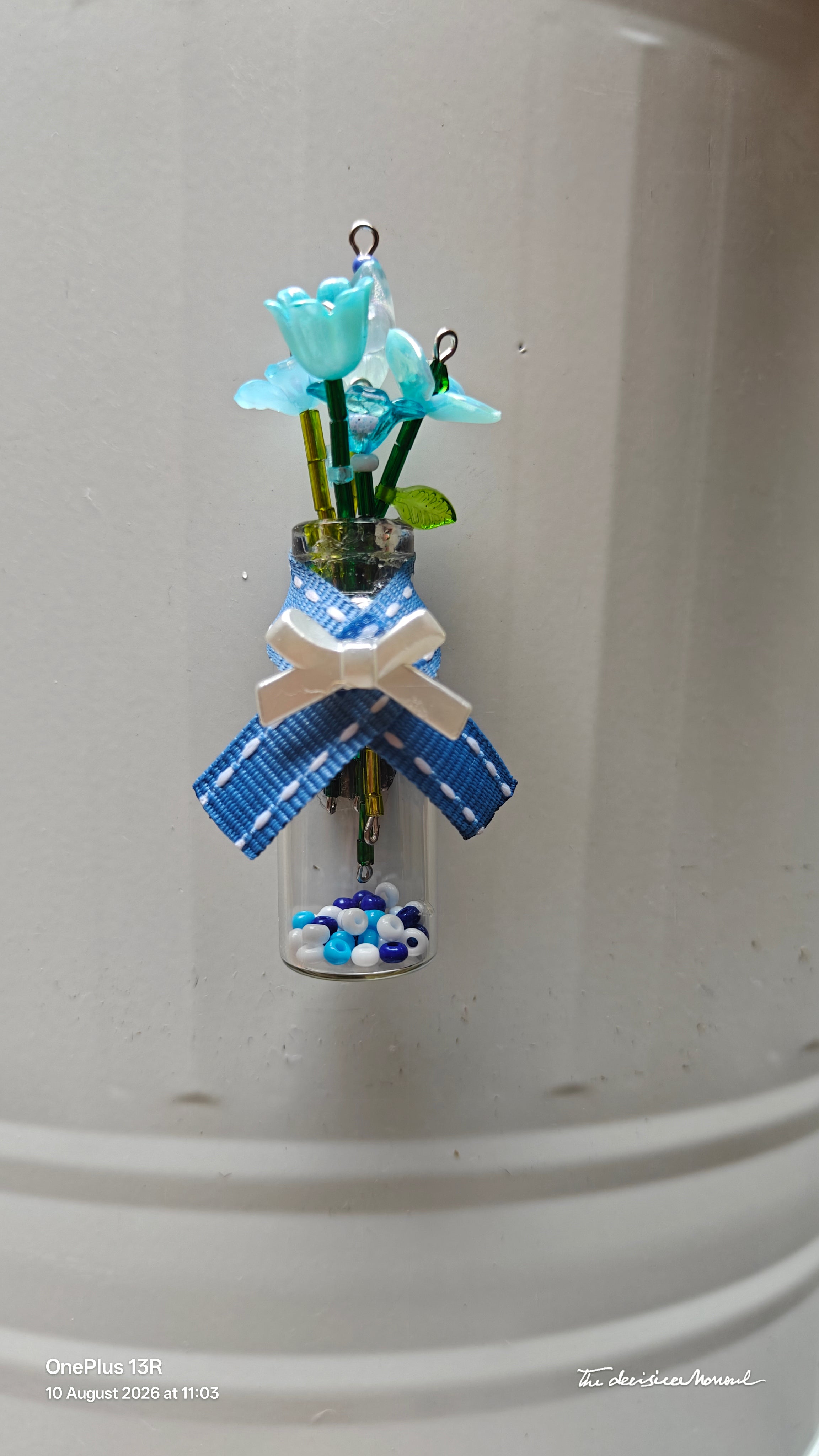 Handcrafted Bouquet in a Bottle Fridge Magnet – Blue Floral