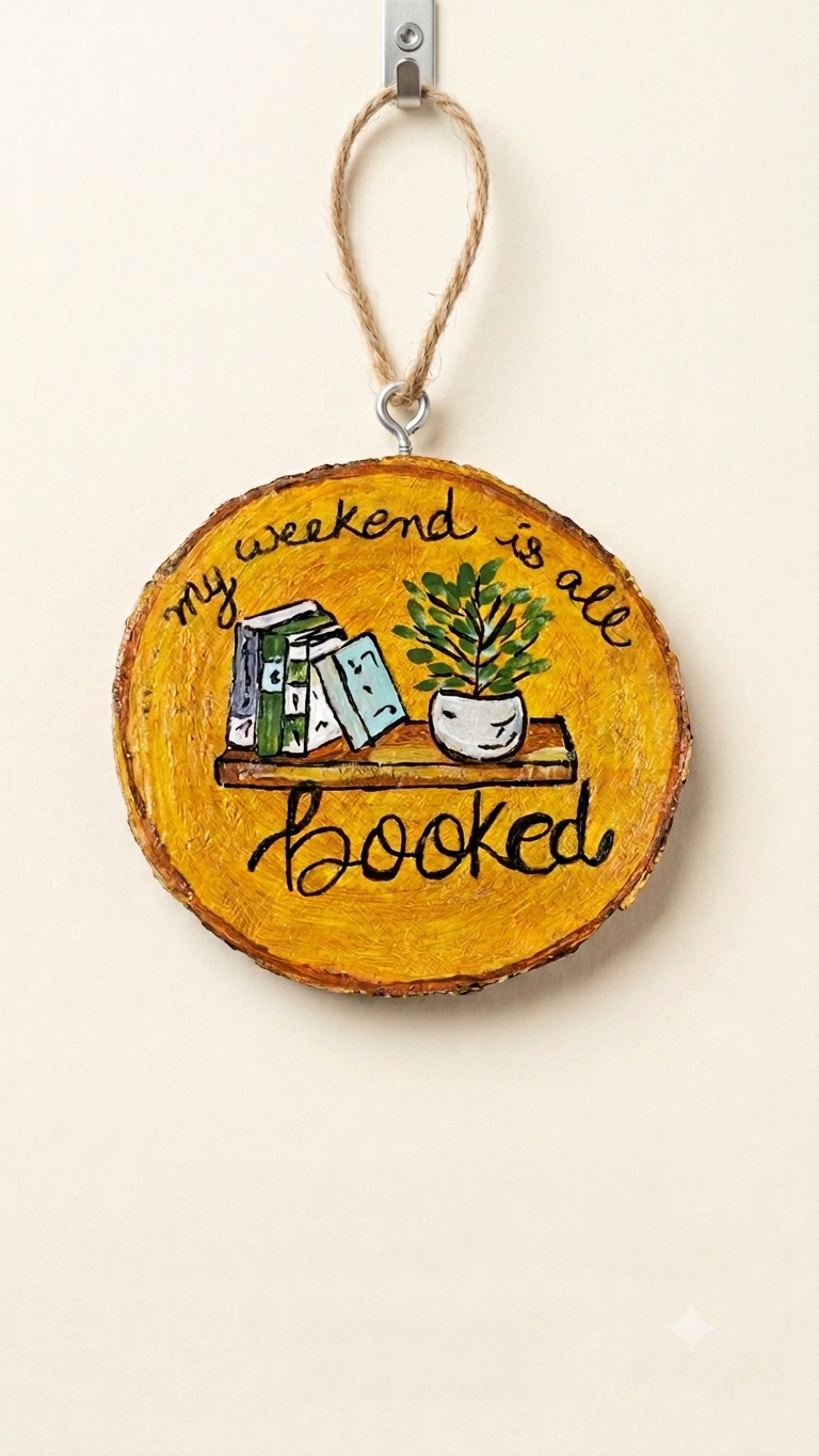 Hand-Painted Bookworm Wooden Hanging Charm