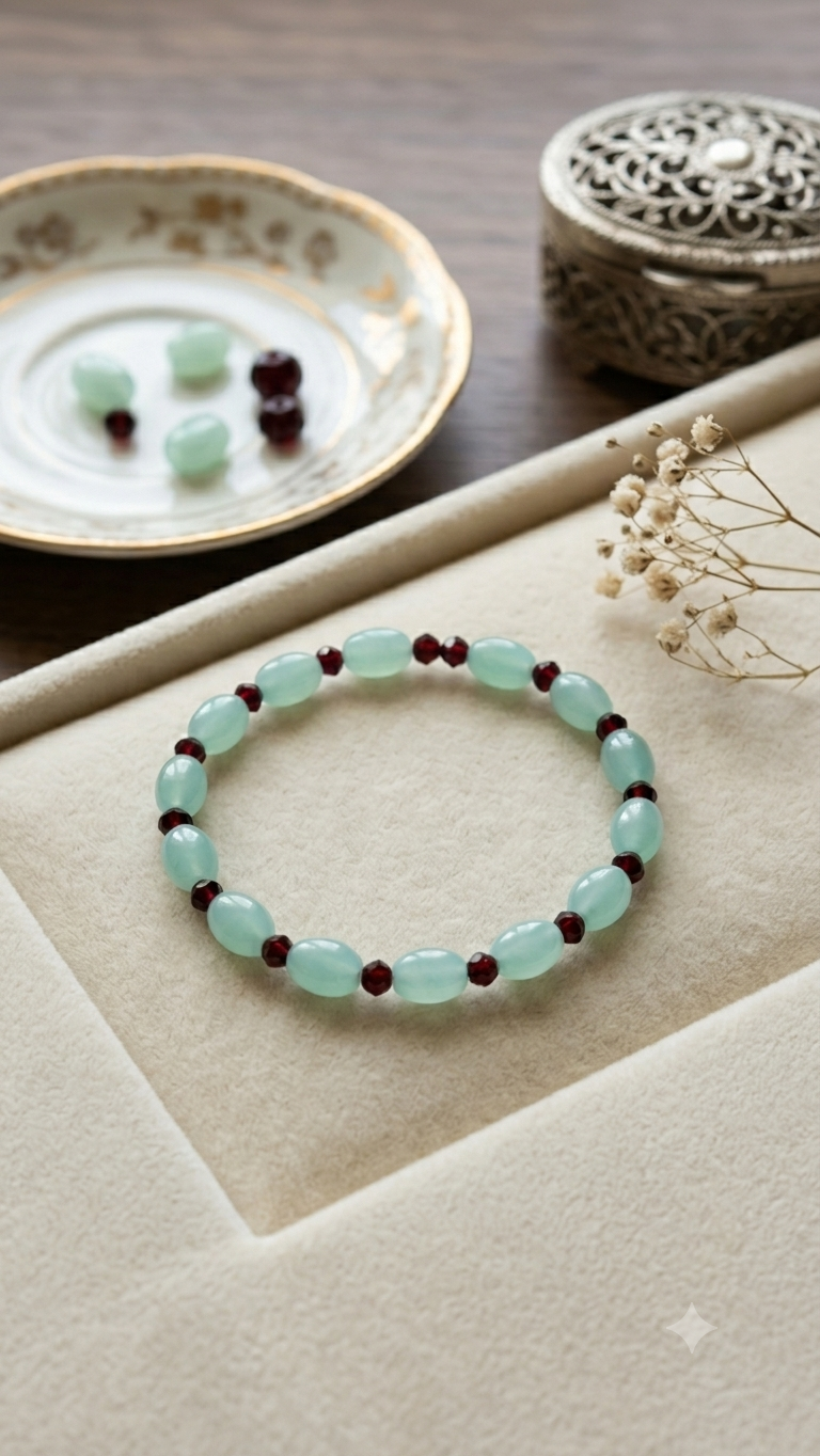 Crimson & Jade-Tone Beaded Friendship Bracelet
