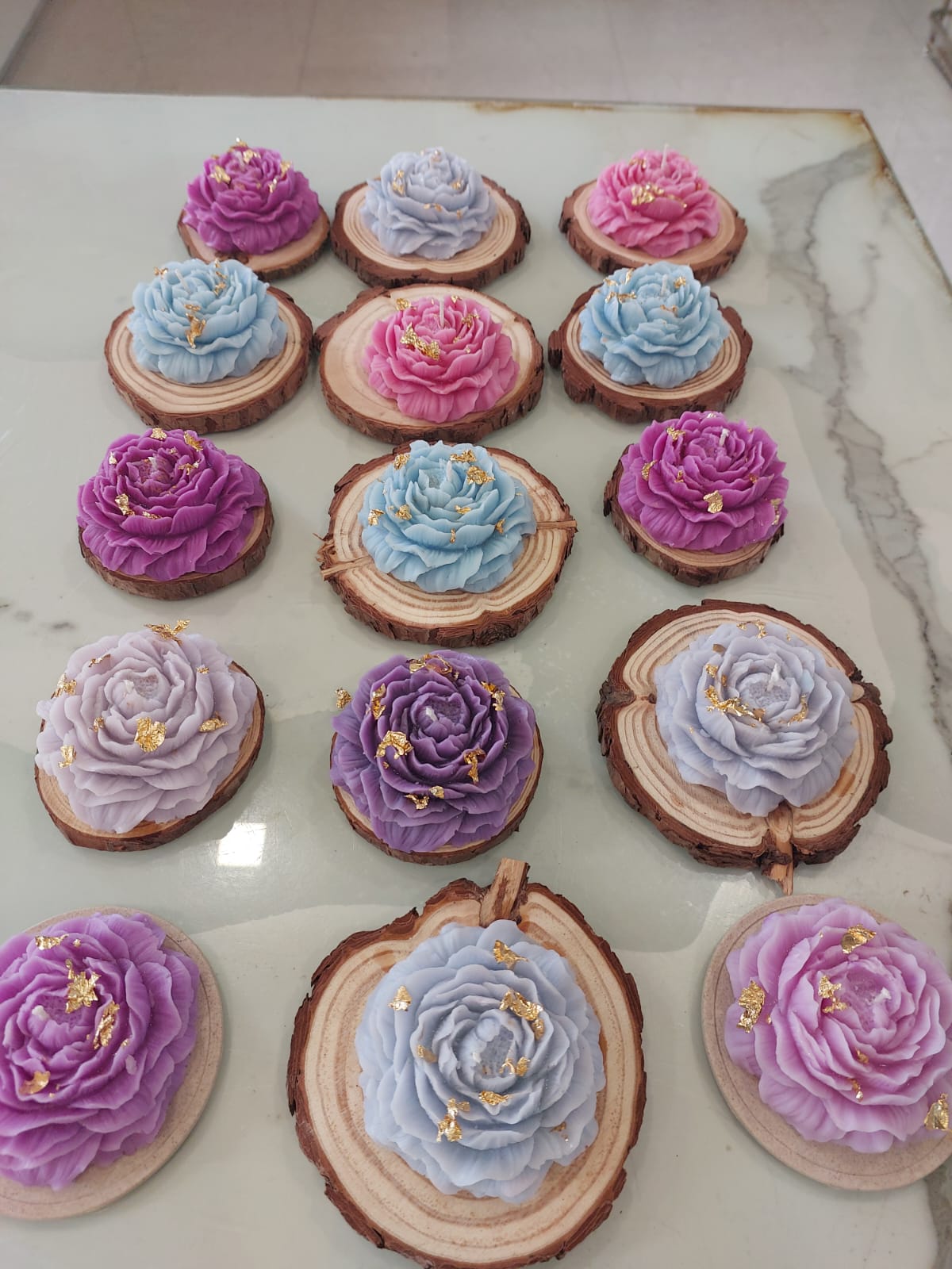 Blooming Peony Wooden Slice Soy Candles