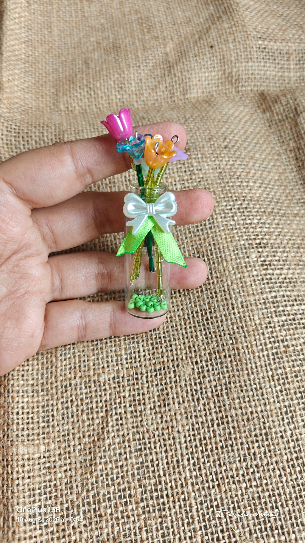 Handcrafted Mini Flower Bouquet Glass Vial Fridge Magnet – Green Floral