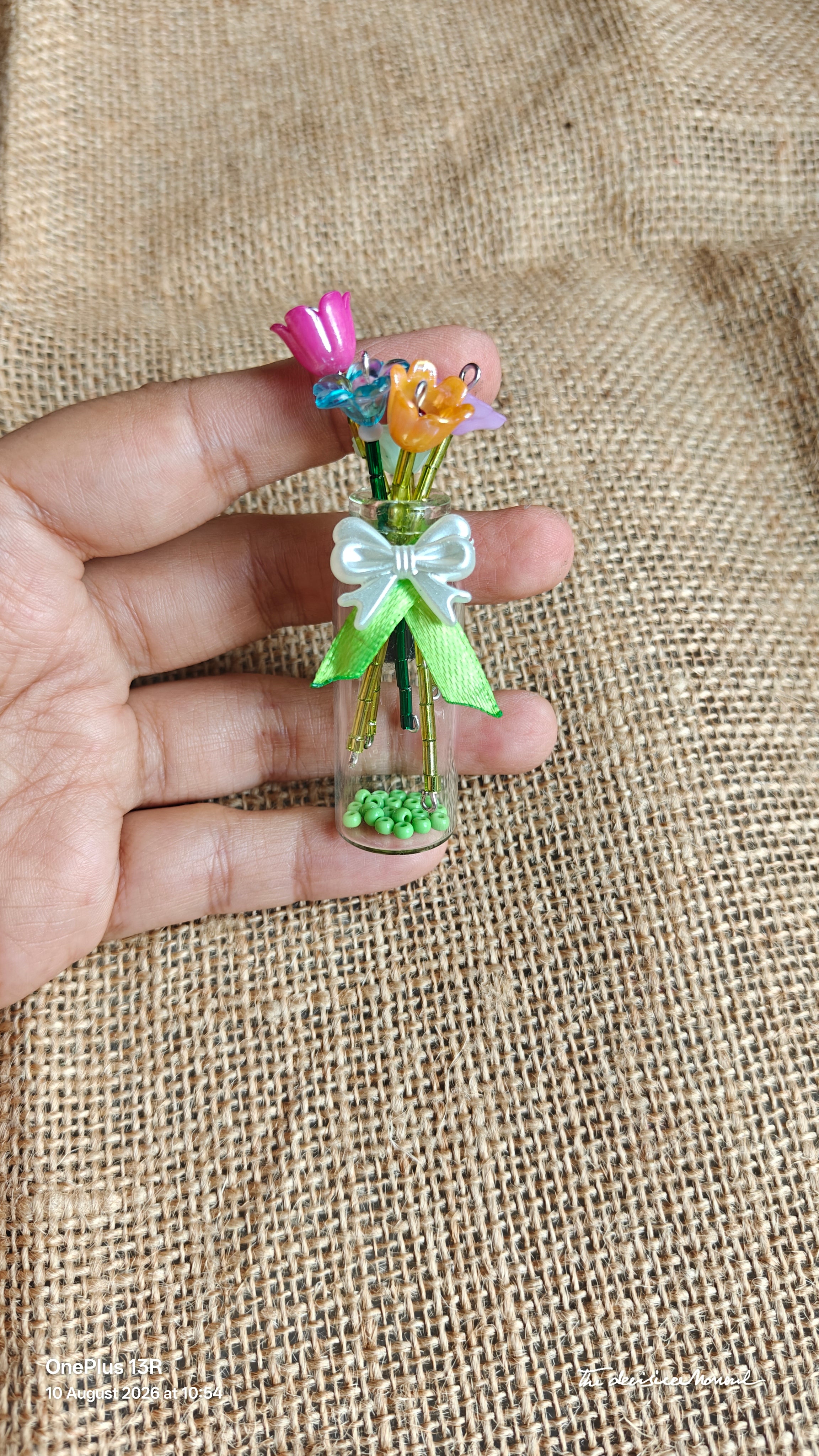 Handcrafted Mini Flower Bouquet Glass Vial Fridge Magnet – Green Floral
