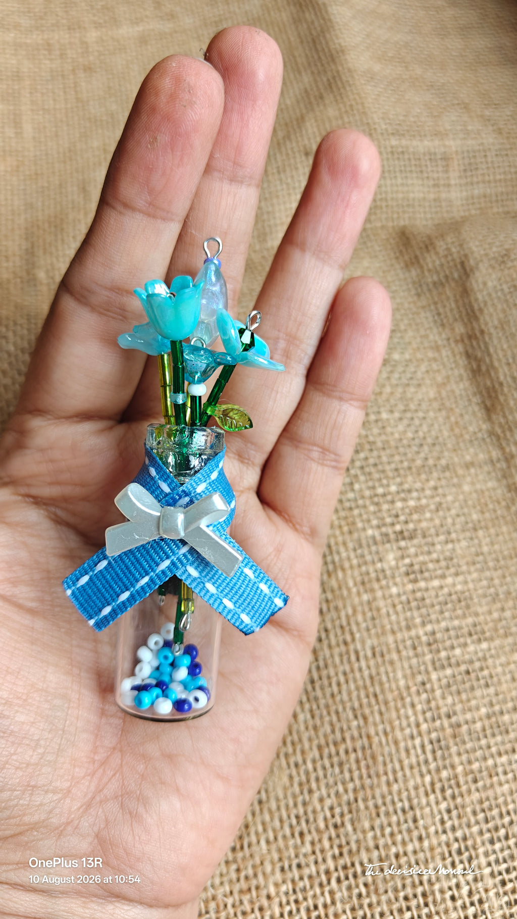 Handcrafted Bouquet in a Bottle Fridge Magnet – Blue Floral