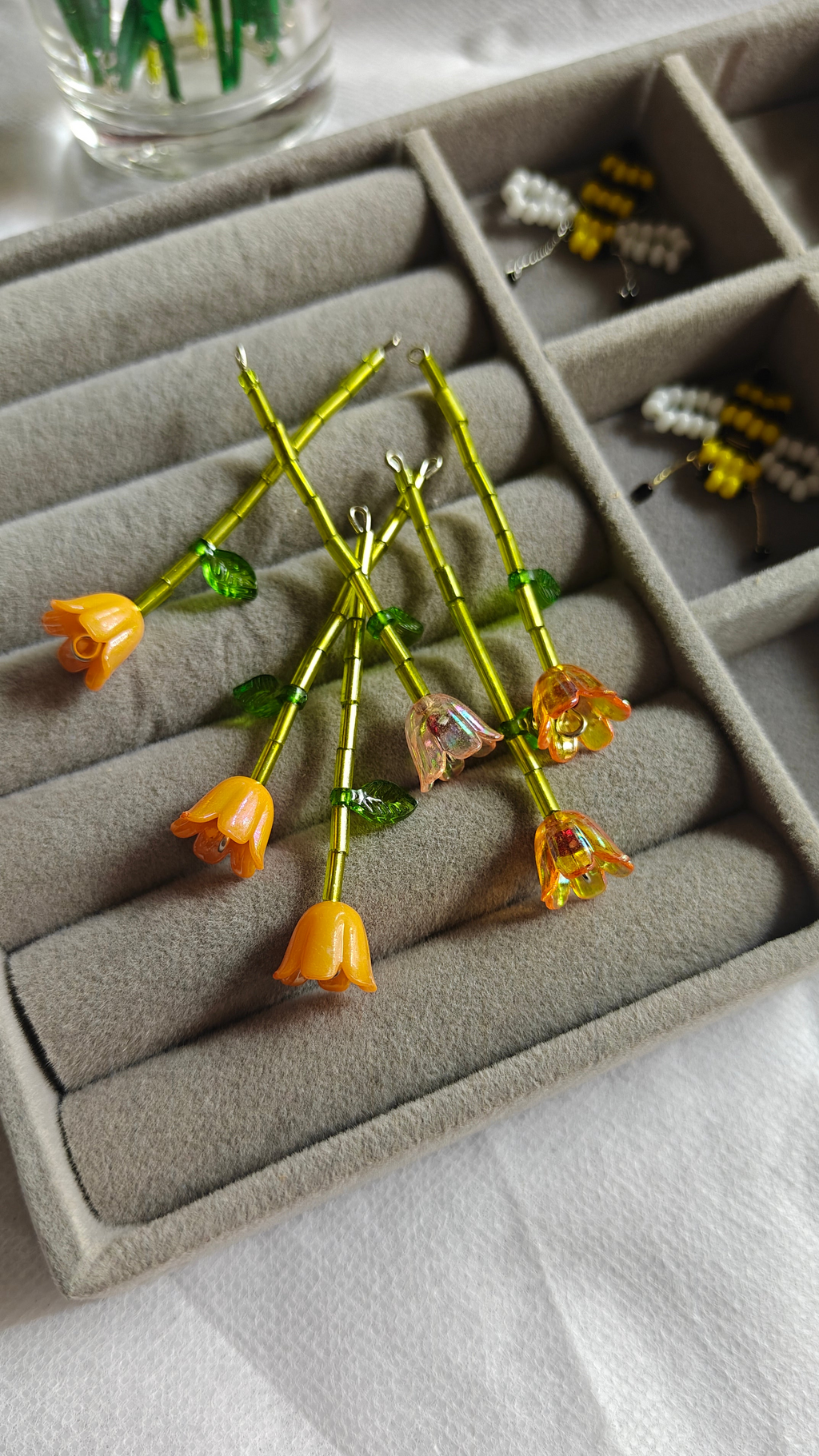 Handcrafted Glass Tulip Flower Charms – Botanical Beaded Floral Pendants for Jewelry Making, Planner Clips, & Bags available as a Set of 2 or Set of 5