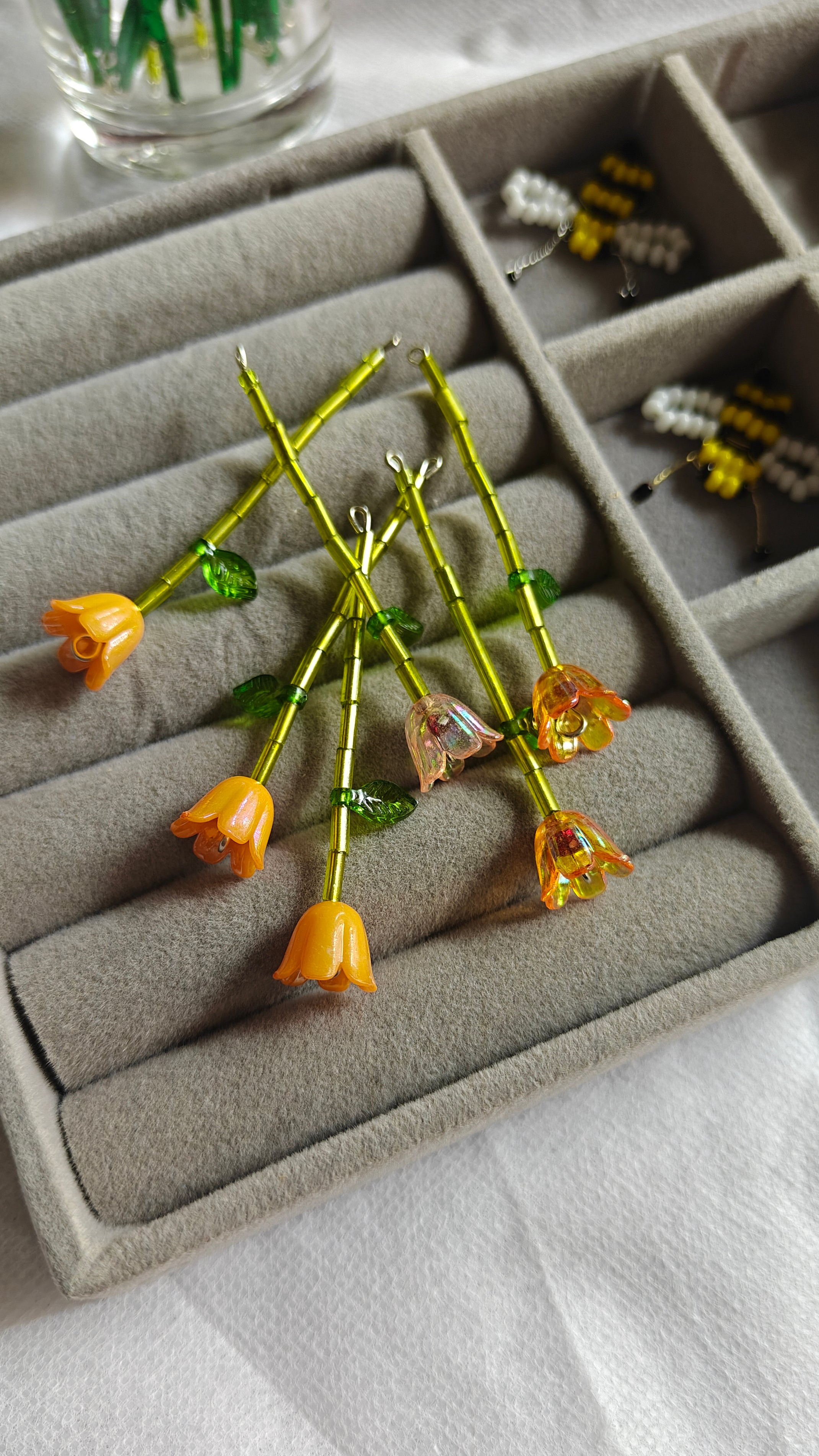 Handcrafted Glass Tulip Flower Charms – Botanical Beaded Floral Pendants for Jewelry Making, Planner Clips, & Bags available as a Set of 2 or Set of 5