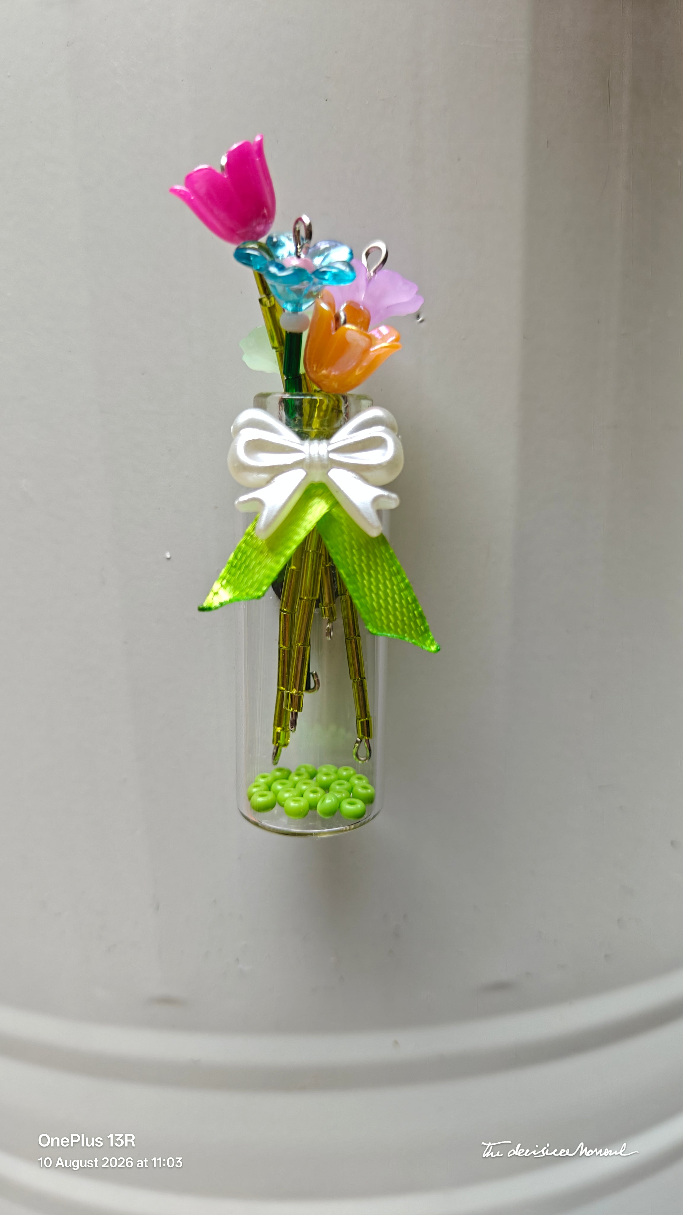 Handcrafted Mini Flower Bouquet Glass Vial Fridge Magnet – Green Floral