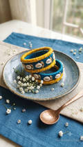 Sun-Kissed Yellow & Turquoise Cowrie Bangle - Set of 6